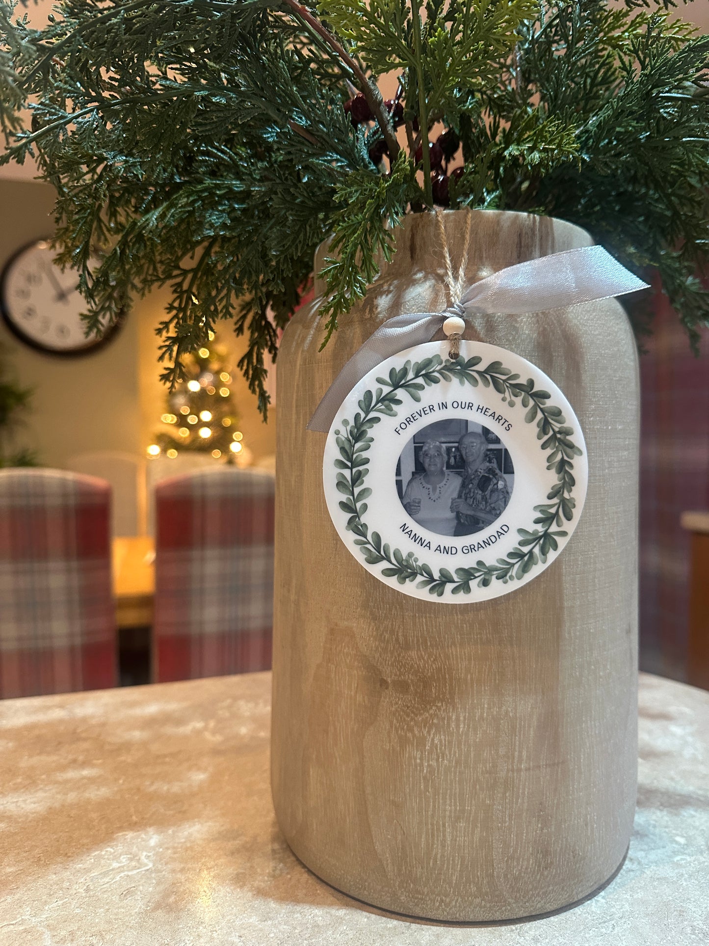 In Loving Memory Keepsake Ornament, Personalised Remembrance Photo Wreath Keepsake