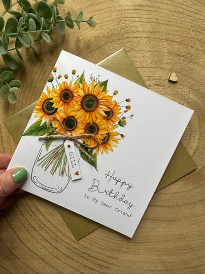 Personalised Sunflower Birthday Card - Card for Mum, Friend, Auntie, Wife, Daughter, Sister