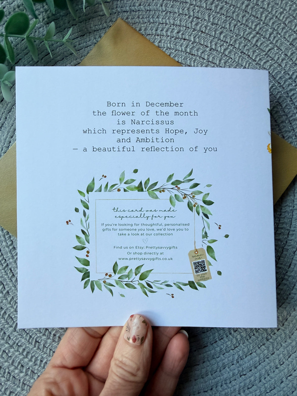 Personalised December Birthday Flower Card - Narcissus