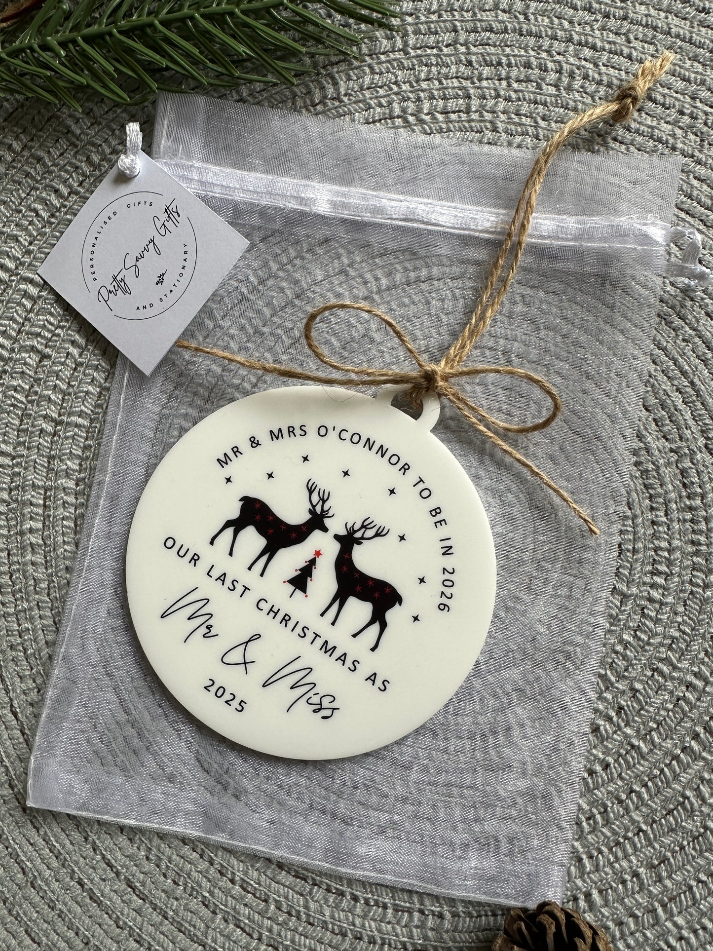 Personalised Last Christmas as Mr and Miss Bauble - Last Christmas Decoration, Tree Decoration, Wedding in 2026 - English or Welsh - Mr & Mrs to be - Mrs and Mrs to be
