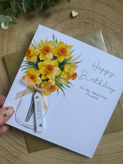 Personalised Birthday Card - Daffodils - Mum, Friend, Auntie, Wife, Daughter