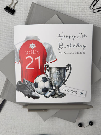 Personalised Football Shirt Birthday Card - Any Age, Any Relation, 64 Shirt Colours