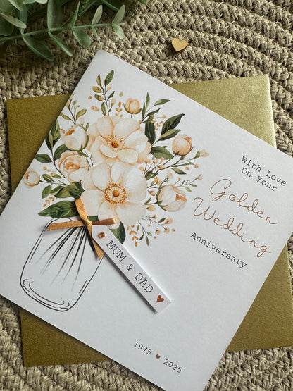 Personalised Golden Wedding Anniversary Card, 50th Anniversary or Any Number of Years