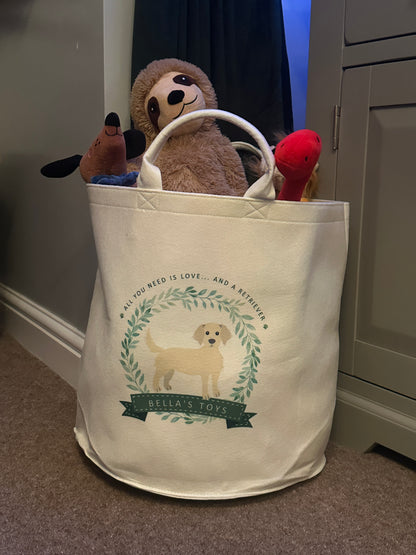Personalised Dog Toy Storage Basket - Custom Breed, Felt Toy Box, Puppy Gift