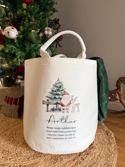 Personalised Christmas Sack or Basket with Child’s Name – Santa & Reindeer