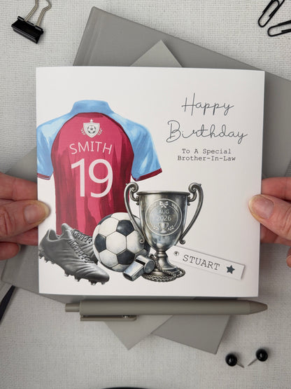 Personalised Football Shirt Birthday Card - Any Age, Any Relation, 64 Shirt Colours