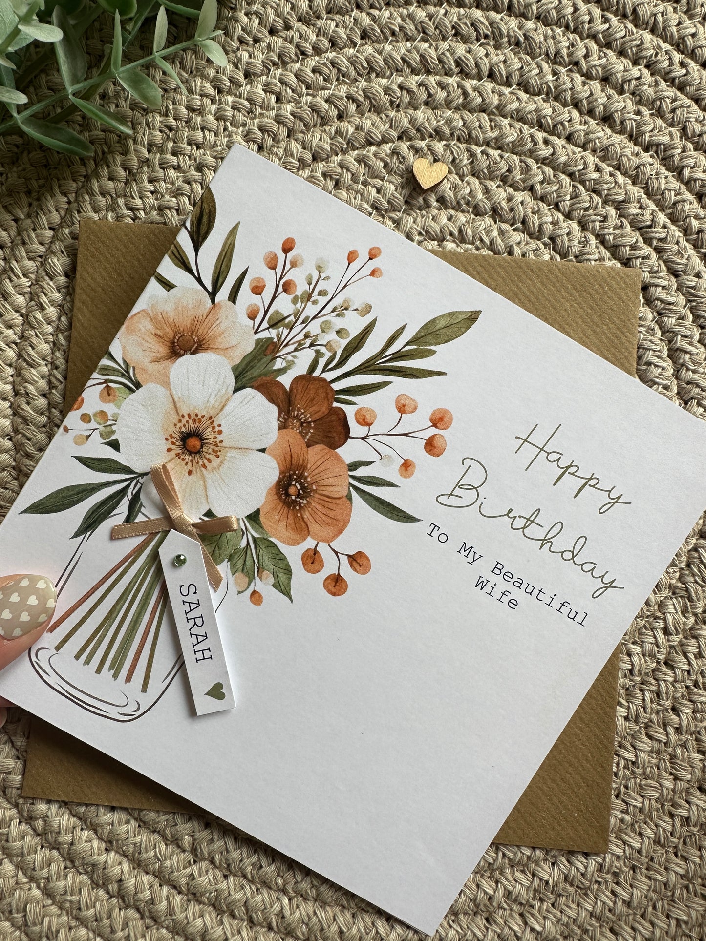 Personalised Flower Vase with Neutral Bouquet
