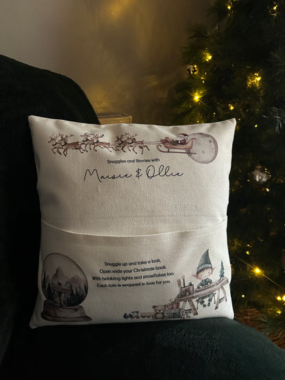 Personalised Christmas Children’s Reading Cushion with Book Pocket