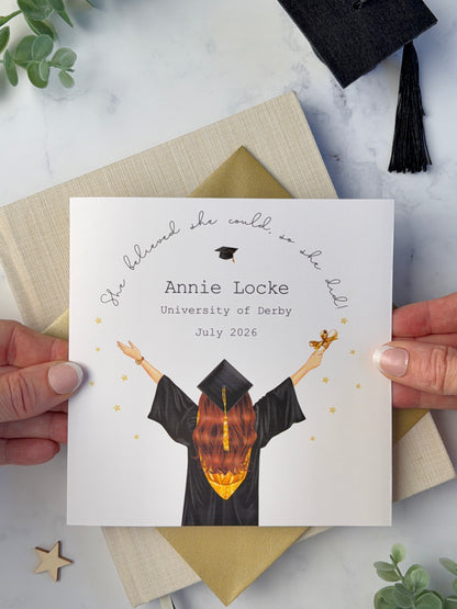 Personalised Graduation Card - Custom University Graduation Card for Her, Congratulations Card, Hair Colour Customisation