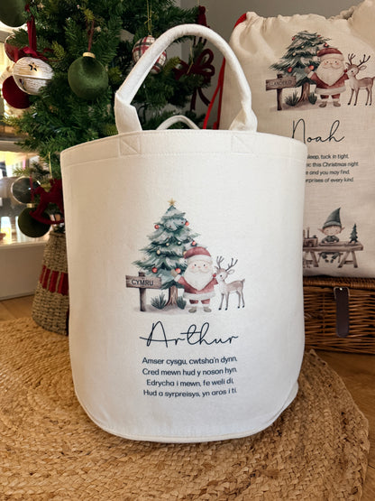 Personalised Christmas Sack or Basket with Child’s Name – Santa & Reindeer