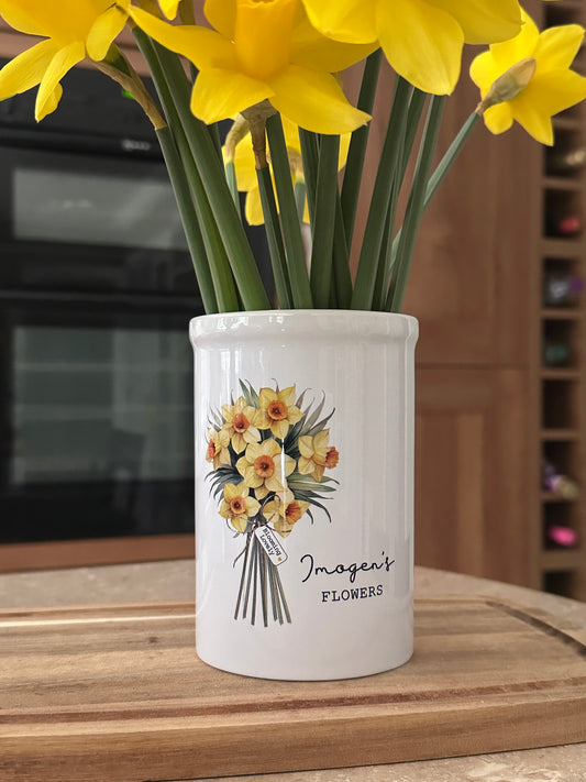 Personalised Ceramic Vase with Daffodil Design