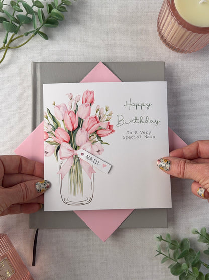 Personalised Birthday Card - Tulips - Mum, Friend, Auntie, Wife, Daughter, Sister