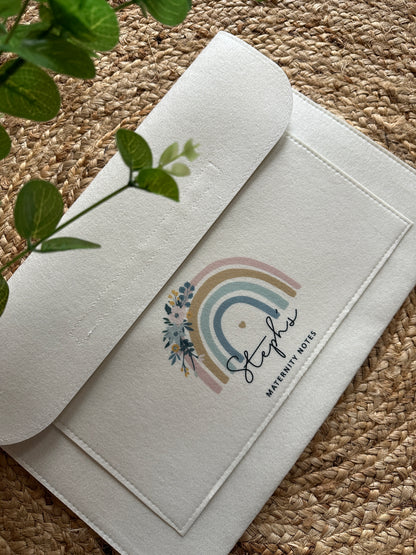 Personalised Pregnancy Notes Folder - Rainbow Maternity Notes, Welsh/English, Baby Shower Gift, Baby Journey Folder, Nodiadau Mamolaeth