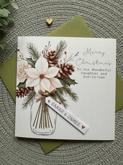 Personalised Christmas Card Pack of 5 – Floral & Pinecone Designs - Cream & Cocoa Collection