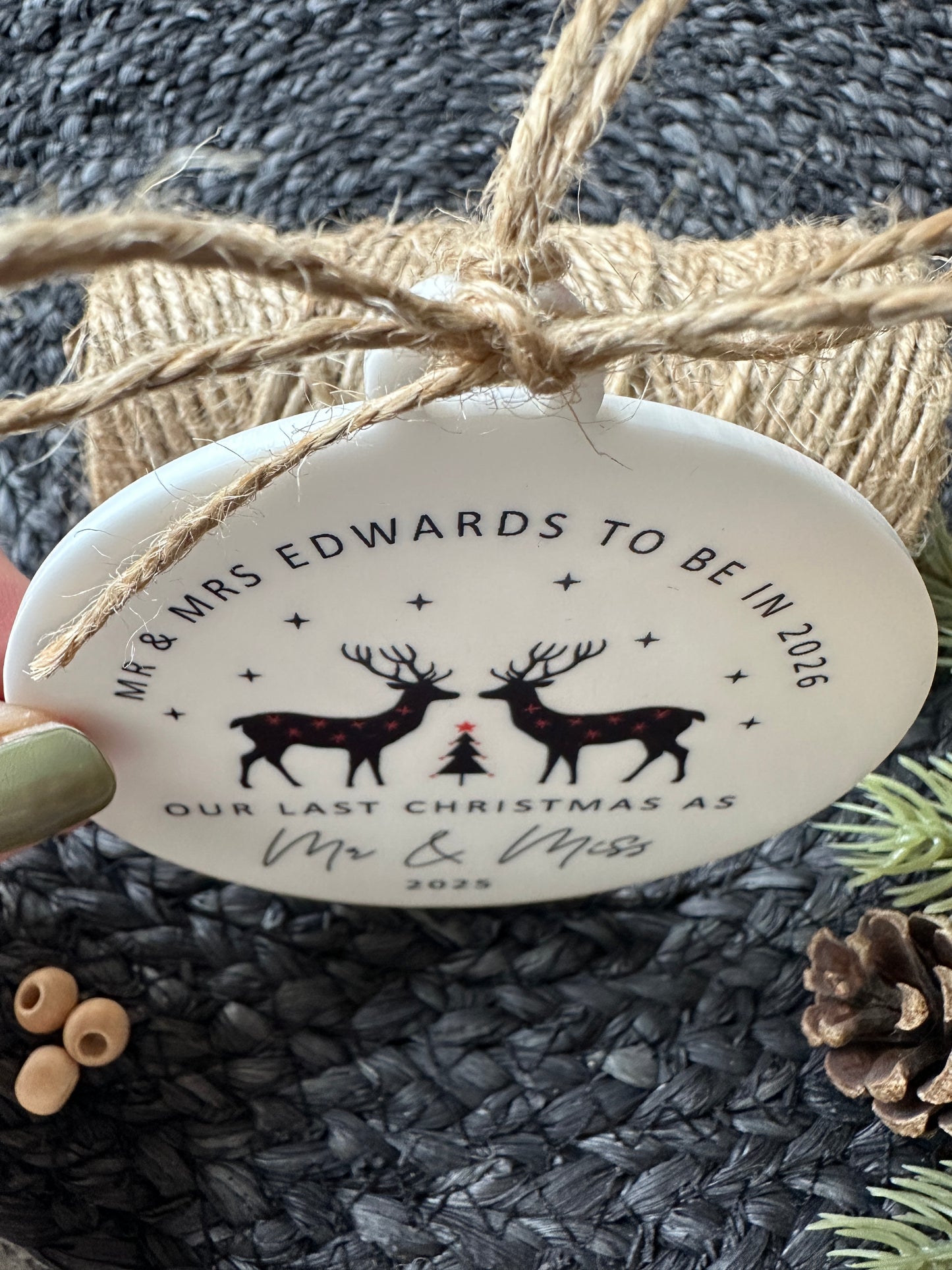Personalised Last Christmas as Mr and Miss Bauble - Last Christmas Decoration, Tree Decoration, Wedding in 2026 - English or Welsh - Mr & Mrs to be - Mrs and Mrs to be