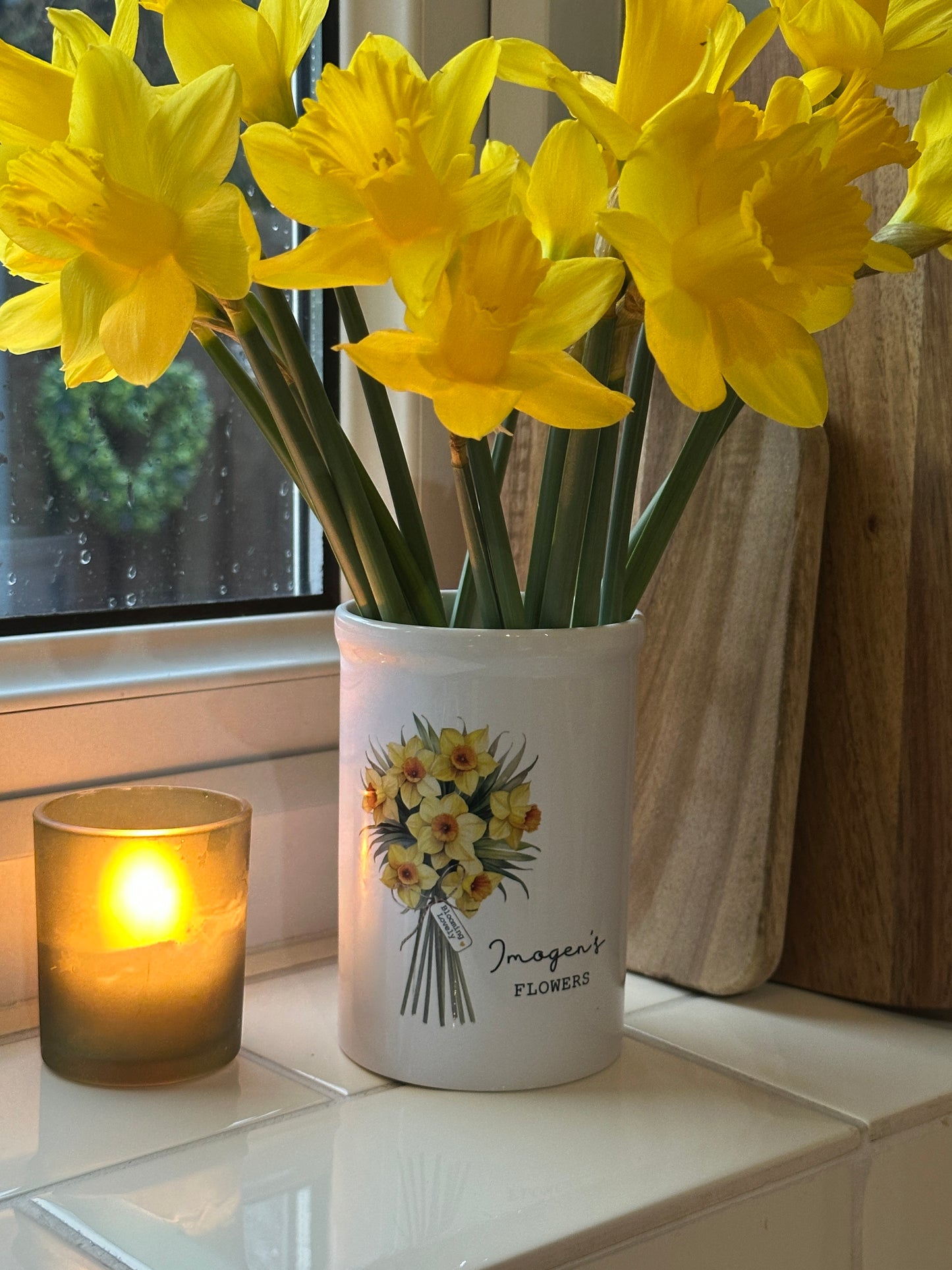 Personalised Ceramic Vase with Daffodil Design