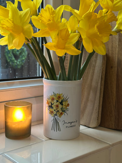 Personalised Ceramic Vase with Daffodil Design