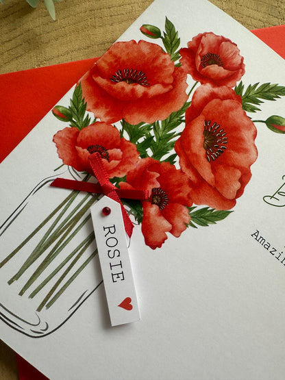 Personalised Birthday Card - Poppy Flowers - Mum, Friend, Auntie, Wife, Daughter, Sister