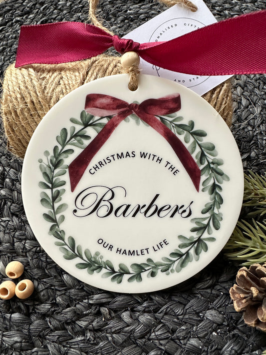 Personalised Christmas Red Bow Keepsake; Christmas with the Family