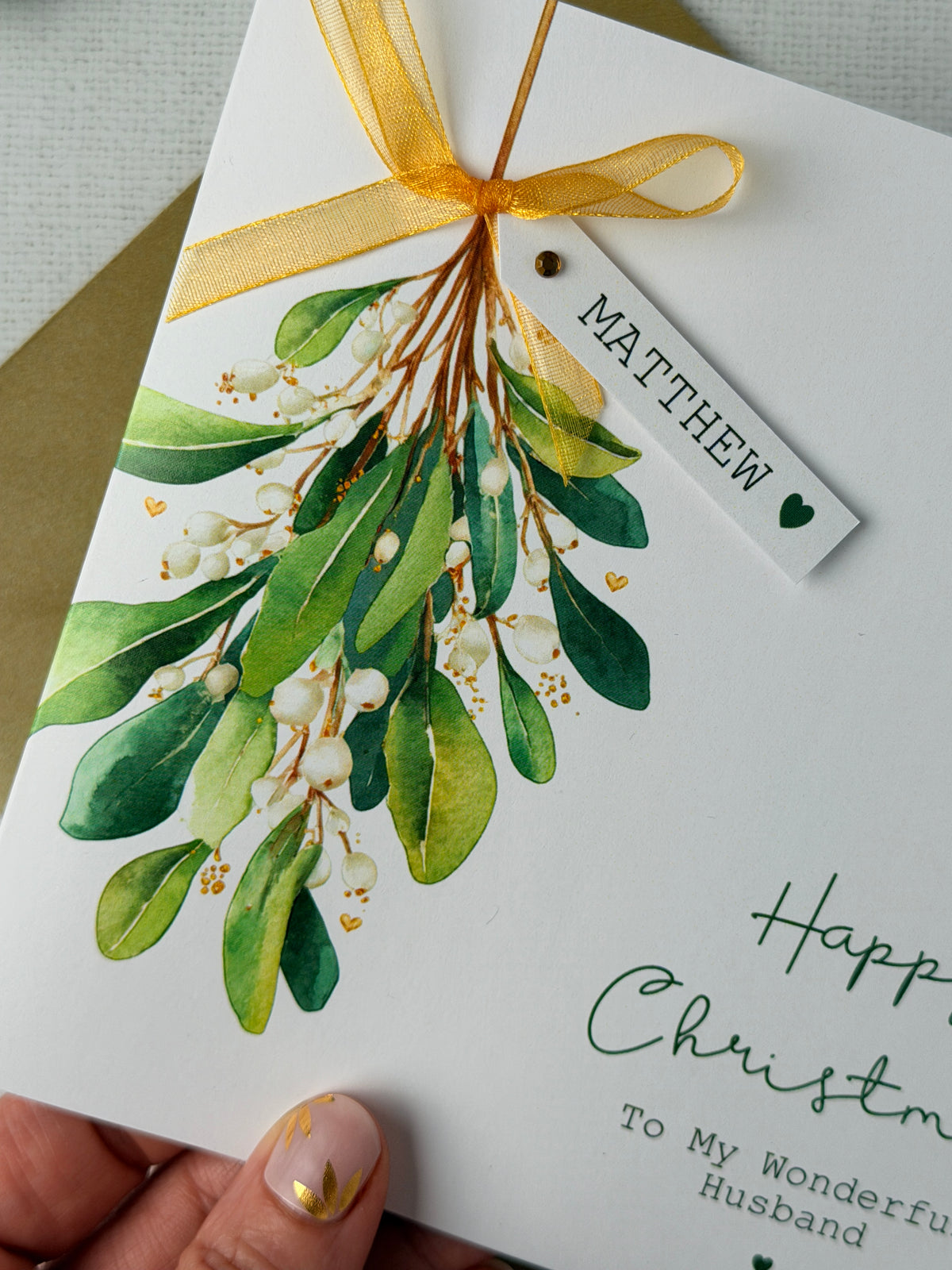 Personalised Mistletoe Christmas Card - For loved one, Husband, Wife, etc