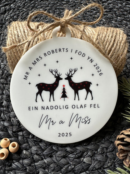 Personalised Last Christmas as Mr and Miss Bauble - Last Christmas 2026 Decoration, Tree Decoration, Wedding in 2027 - English or Welsh - Mr & Mrs to be - Mrs and Mrs to be