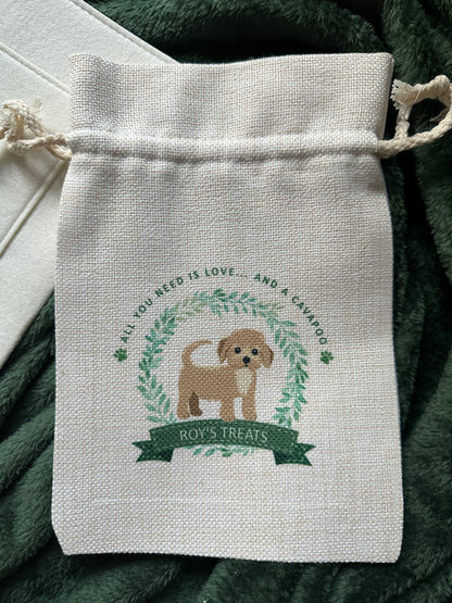 Personalised Dog Treat Bag - Custom Puppy dog Treat Pouch, Dog Breed Customisation, Perfect Pet Owner & New Puppy Gift