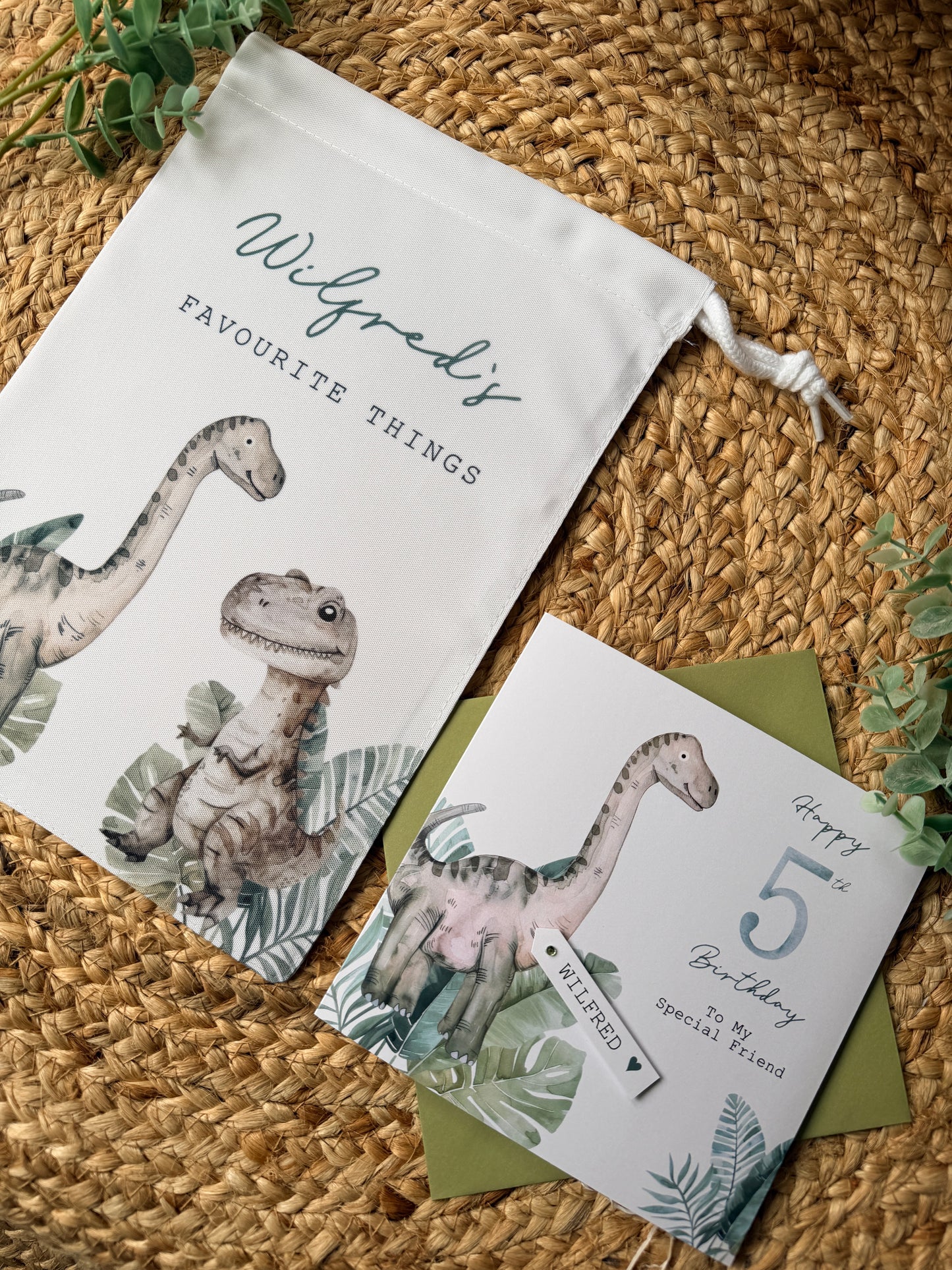 Personalised Boys Dinosaur Bag – Birthday Gift, Toy Bag, Optional Matching Card