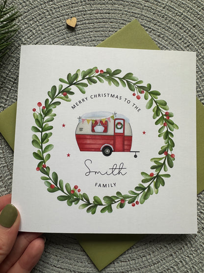 Personalised Caravan Christmas Decoration; Custom Ornament with Wreath