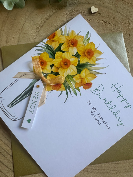 Personalised Birthday Card - Daffodils - Mum, Friend, Auntie, Wife, Daughter