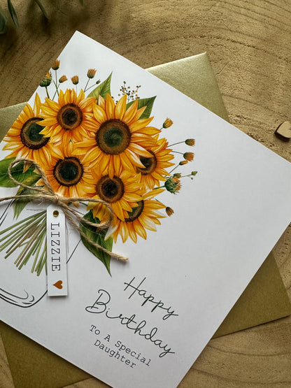 Personalised Sunflower Birthday Card - Card for Mum, Friend, Auntie, Wife, Daughter, Sister