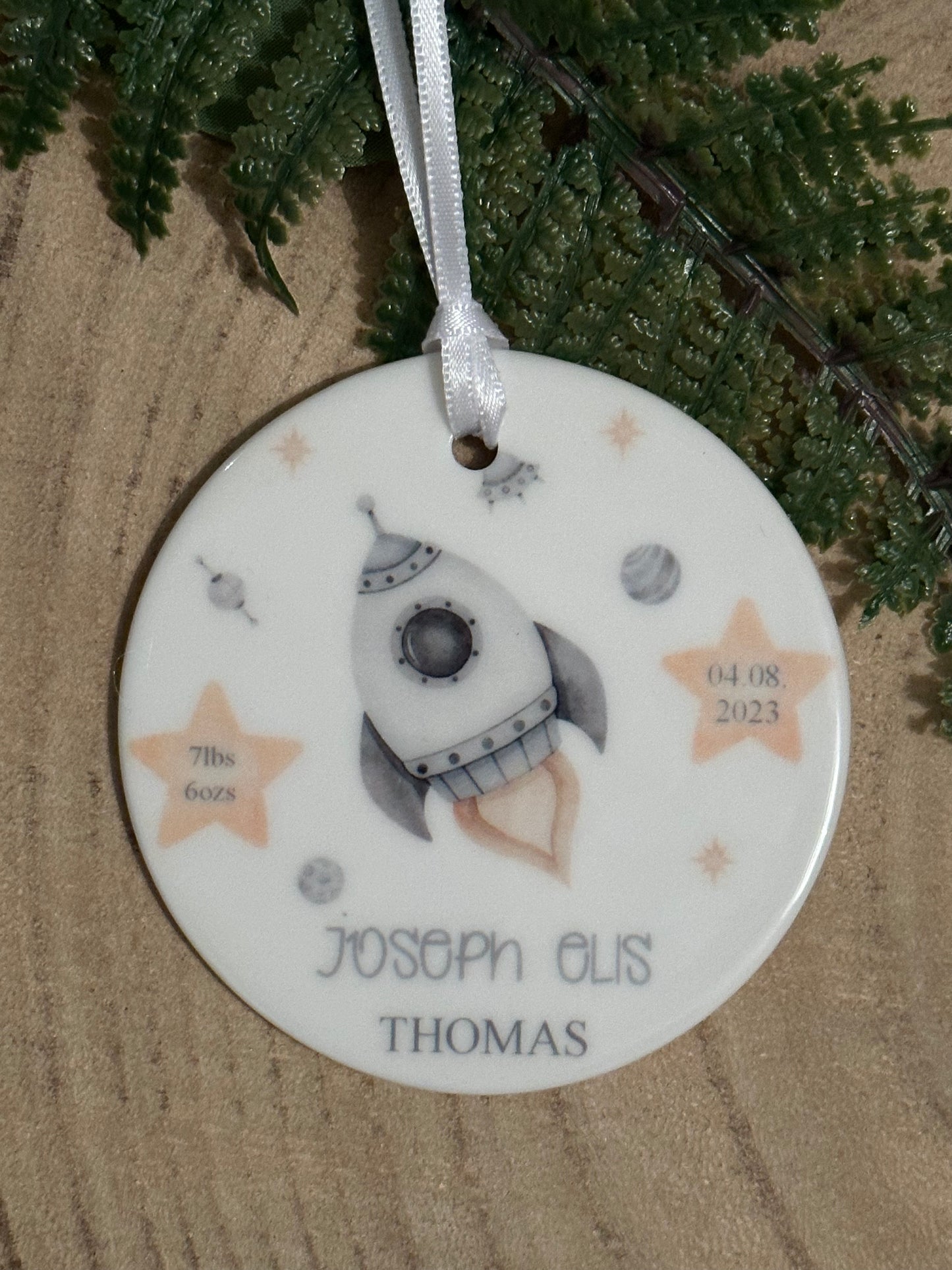 Personalised Ceramic New Baby Keepsake - Rocket and Stars