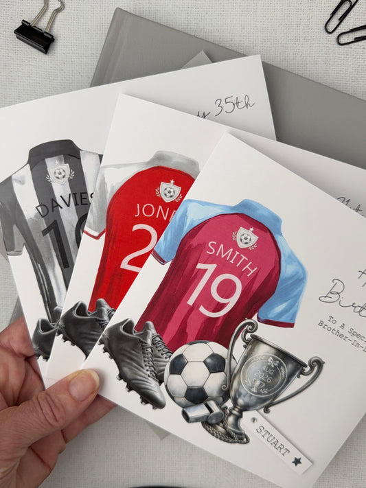 Personalised Football Shirt Birthday Card | Any Age | Any Relation | 64 Shirt Colours