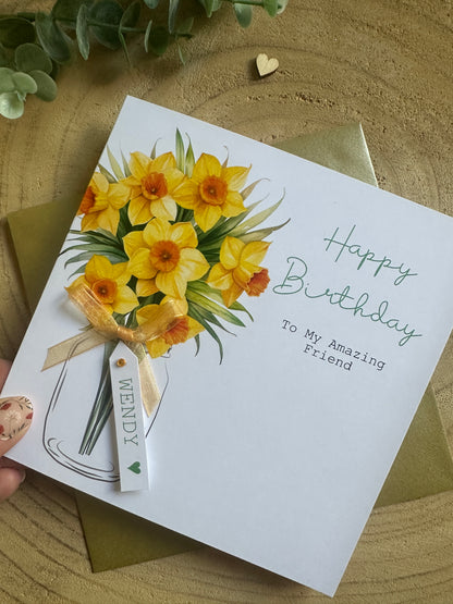 Personalised Birthday Card - Daffodils - Mum, Friend, Auntie, Wife, Daughter