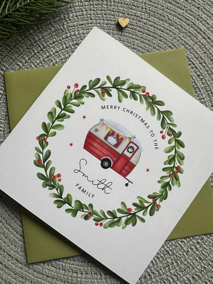 Personalised Caravan Christmas Decoration; Custom Ornament with Wreath