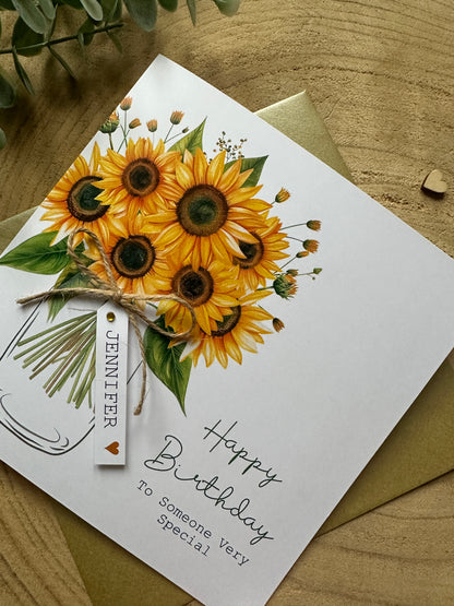 Personalised Sunflower Birthday Card - Card for Mum, Friend, Auntie, Wife, Daughter, Sister