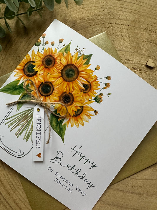 Personalised Birthday Card - Sunflowers - Mum, Friend, Auntie, Wife, Daughter, Sister