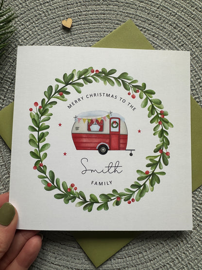 Personalised Caravan Christmas Decoration; Custom Ornament with Wreath