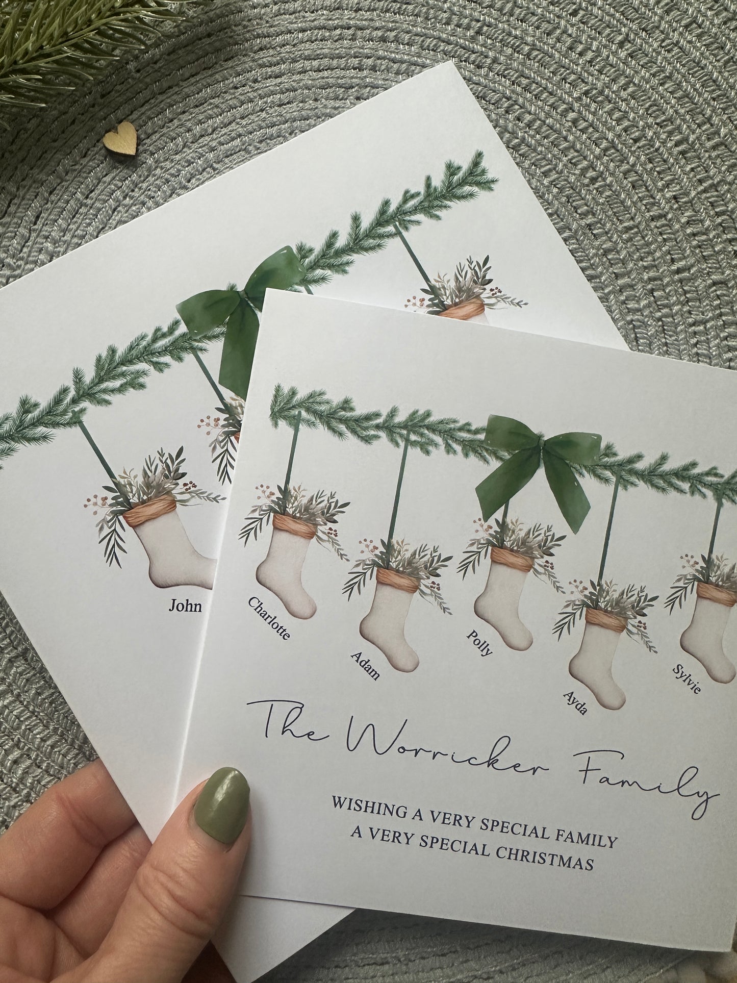 Personalised Family Christmas Tree Decoration - Stocking Design, Matching Card available