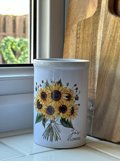 Personalised Ceramic Vase with Sunflower Design