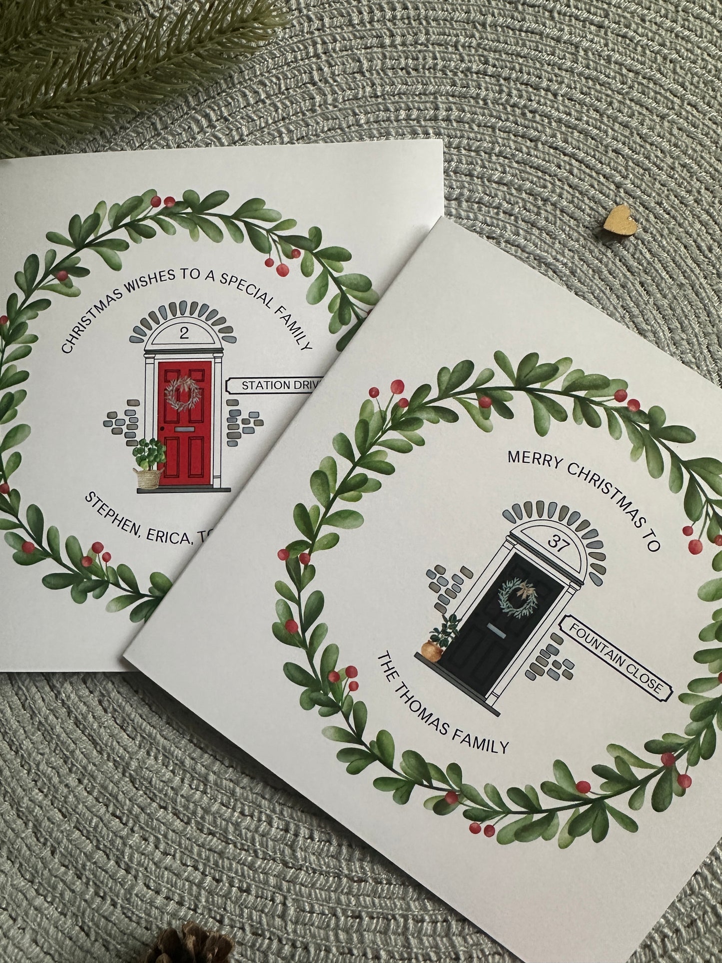 Personalised Christmas Tea Towel; Christmas Front Door with address details