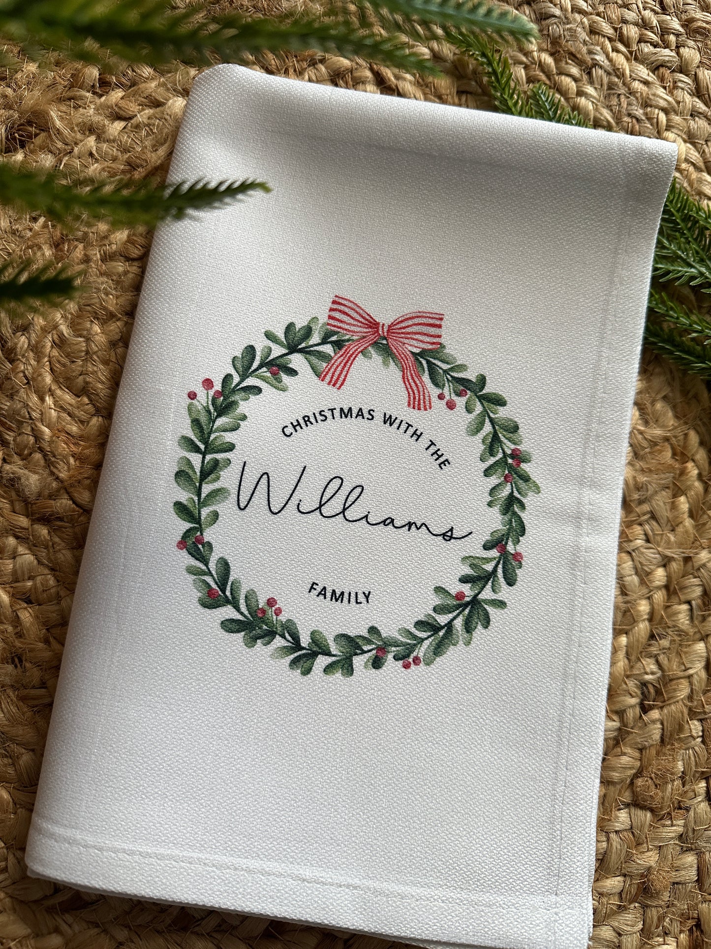 Personalised Christmas Tea Towel; Christmas with the Family