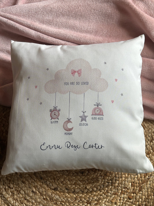 Personalised Cushion with Cloud and Baby's Birth Details