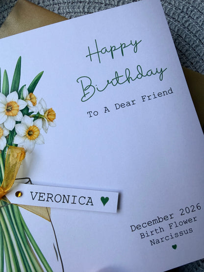 Personalised December Birthday Flower Card - Narcissus