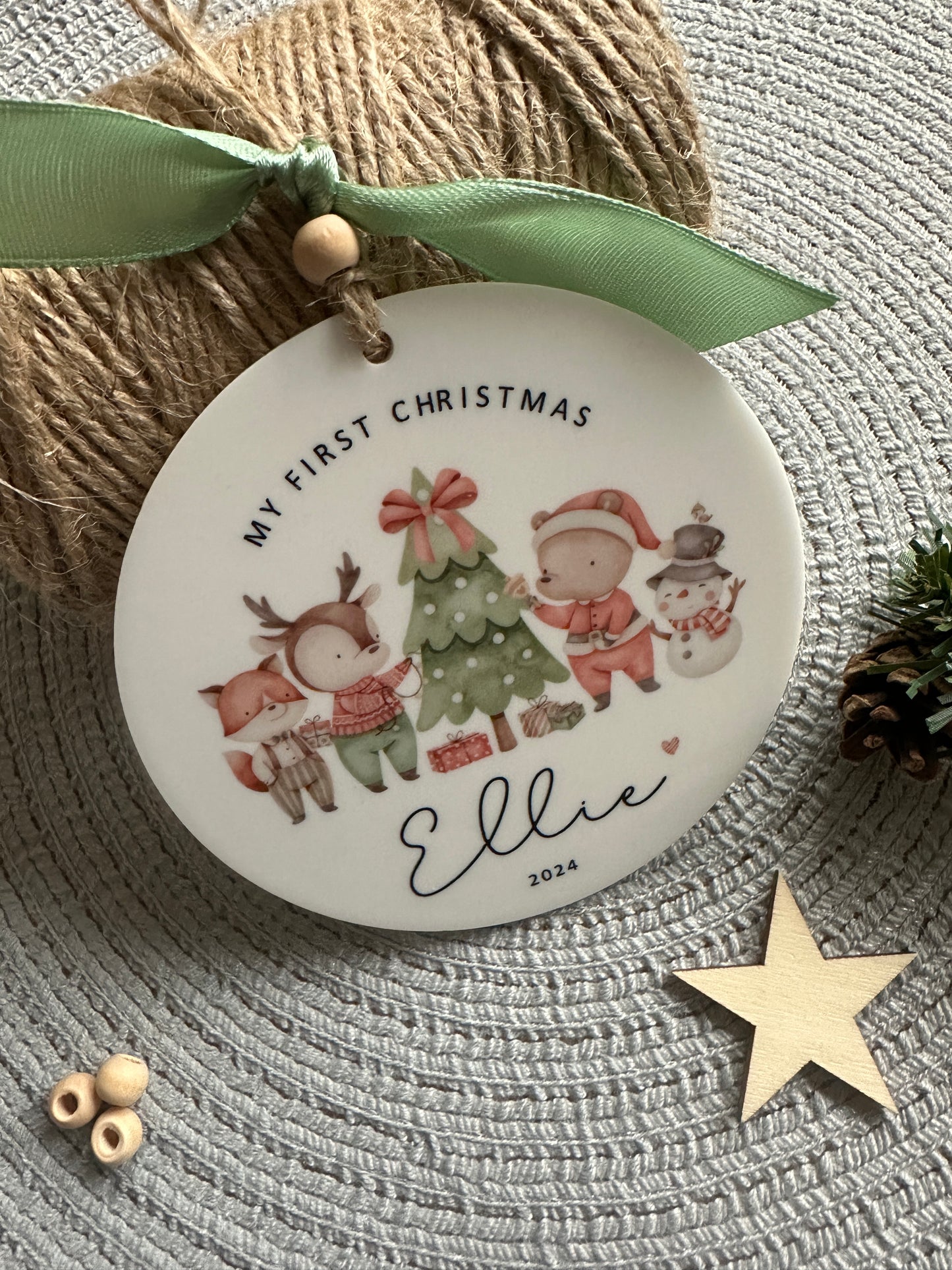 Personalised First Christmas Decoration - Woodland Characters