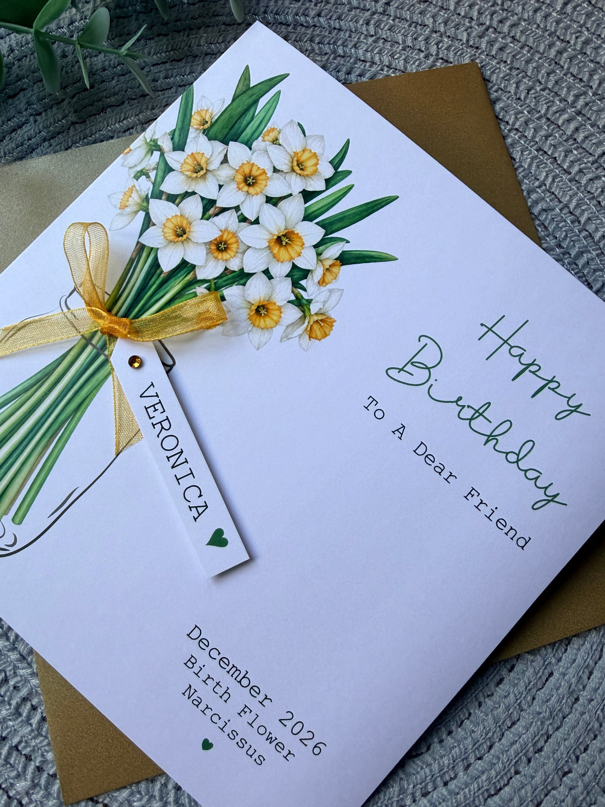 Personalised December Birthday Flower Card - Narcissus