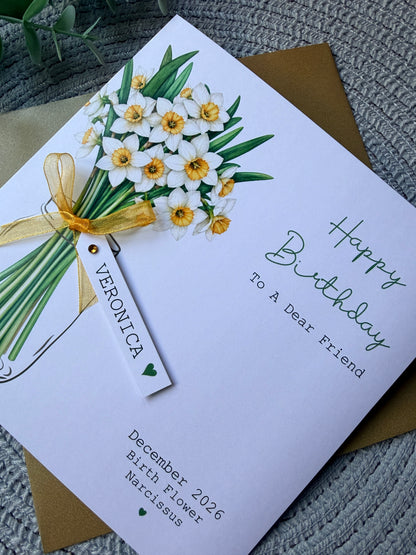 Personalised December Birthday Flower Card - Narcissus