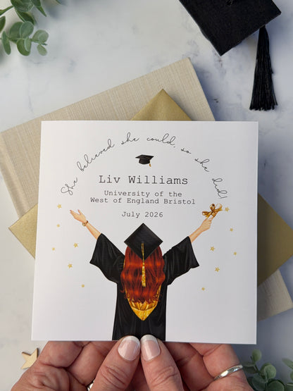 Personalised Graduation Card - Custom University Graduation Card for Her, Congratulations Card, Hair Colour Customisation