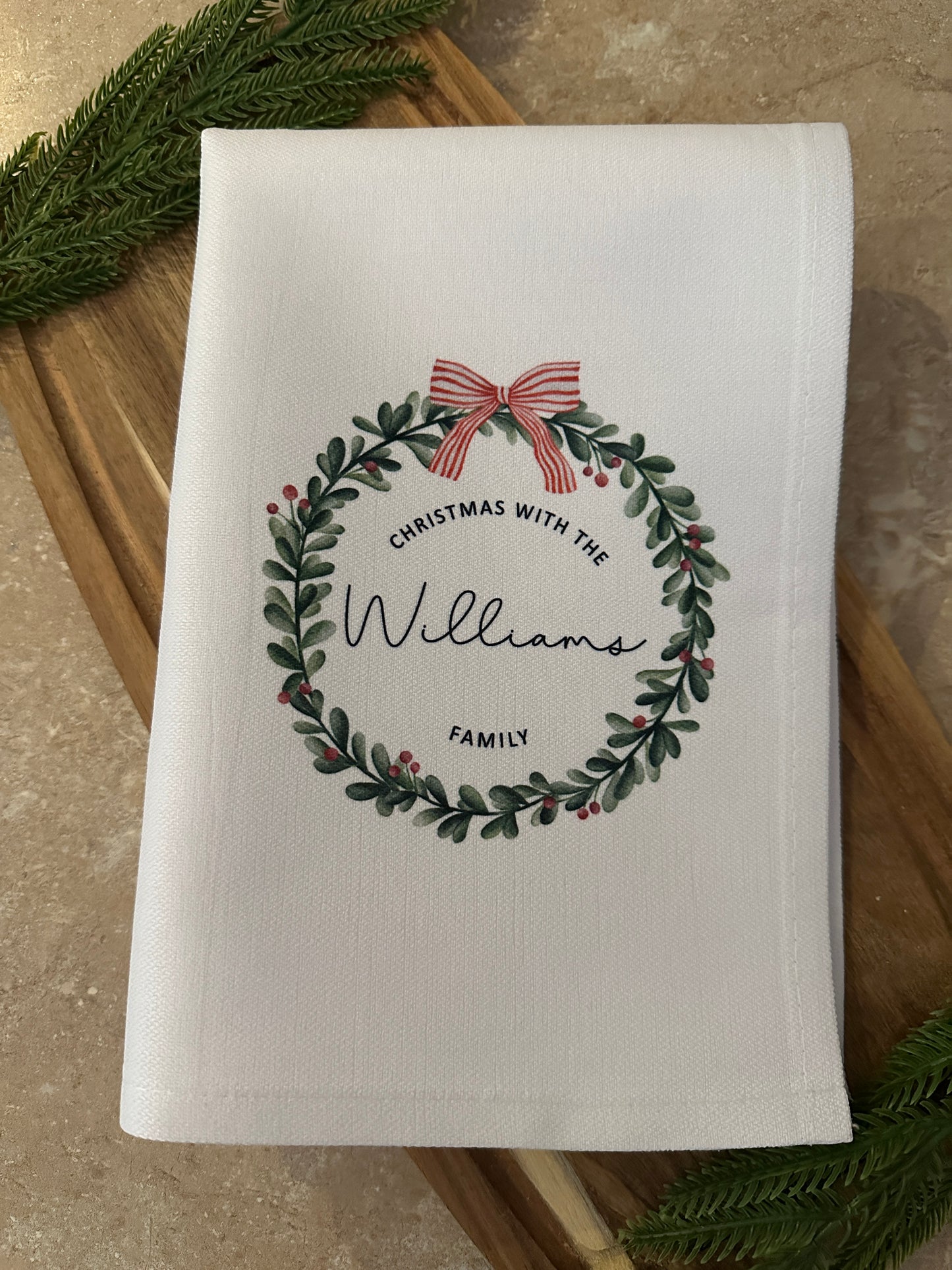 Personalised Christmas Tea Towel; Christmas with the Family