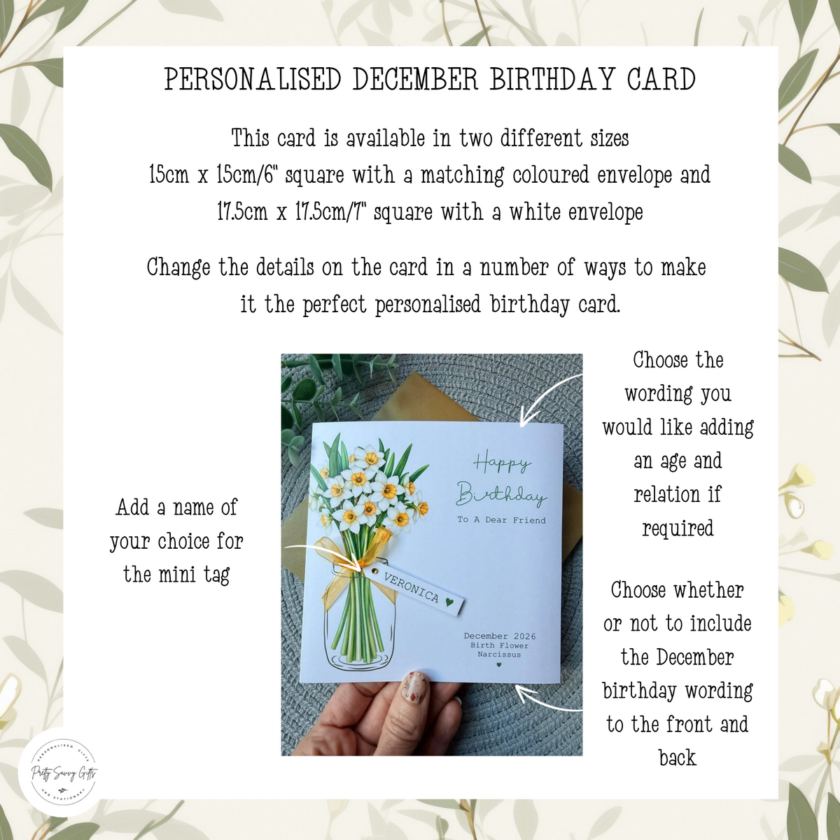 Personalised December Birthday Flower Card - Narcissus