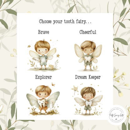 Personalised Tooth Boys Fairy Bag, Chart & Coin Holder Set, Custom Tooth Loss Keepsake, Tooth Fairy Gift Set with Pouch